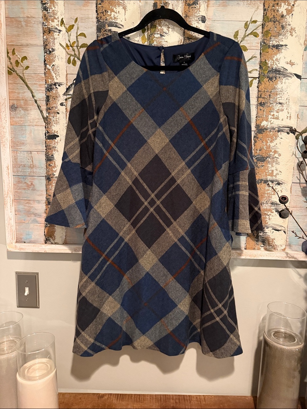 Jessica Howard Navy and Gray Plaid Midi Dress